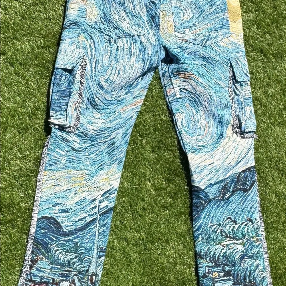 Rebel Vengeance Starry Night Tapestry Cargo Pants Size 32 Artistic Streetwear - Picture 3 of 16